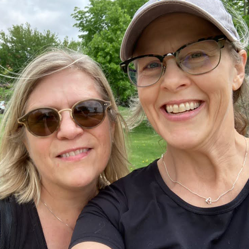 two women smiling